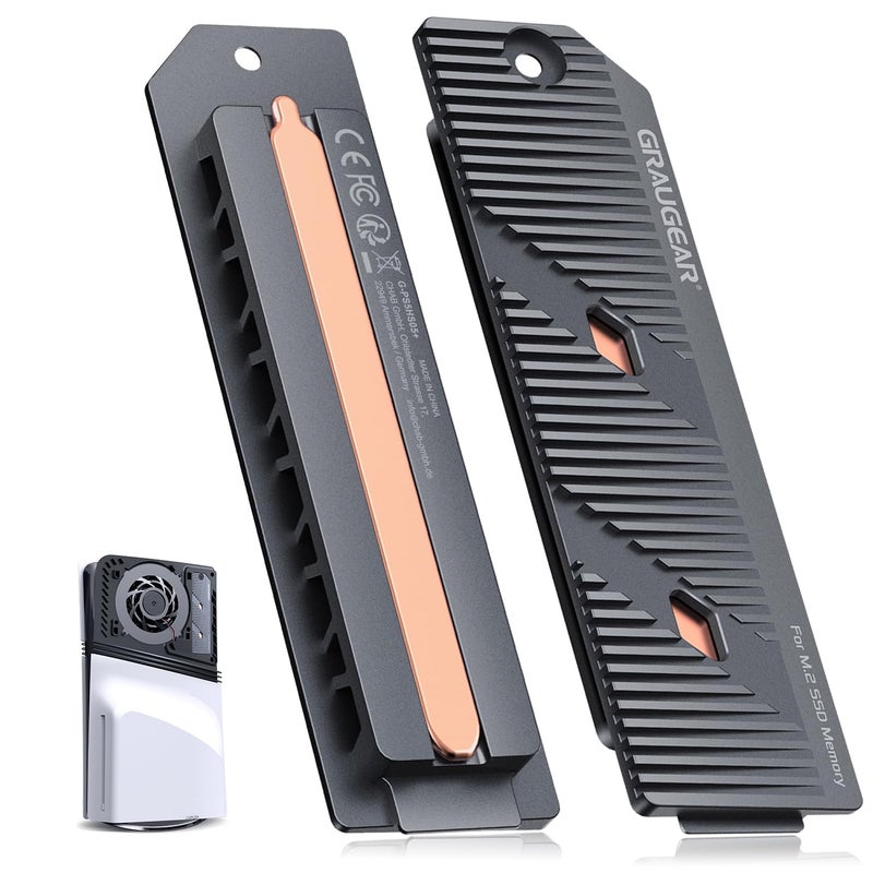 GRAUGEAR PS5 Pro/PS5 Slim M.2 SSD Heatsink with Heatpipe, Integrated Copper Heatpipe and Aluminum Fins for High-Efficiency Cooling, Compatible with NVMe SSD Upgrade for PlayStation 5 - Image 1